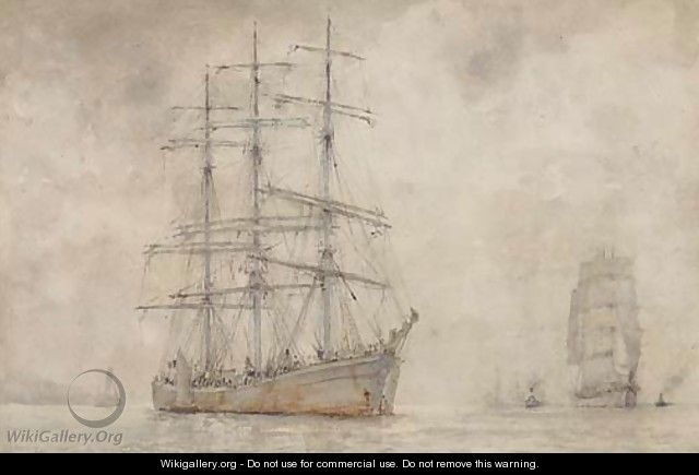 A windjammer lying at anchor - Henry Scott Tuke