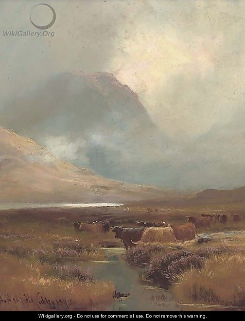 Cattle watering in a highland landscape - Henry Hadfield Cubley
