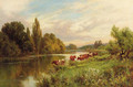 Cattle watering by a tranquil river - Henry Hillier Parker
