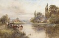 Cattle on the banks of a river - Henry John Kinniard