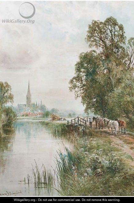 Harvesters before Salisbury Cathedral - Henry John Kinnaird