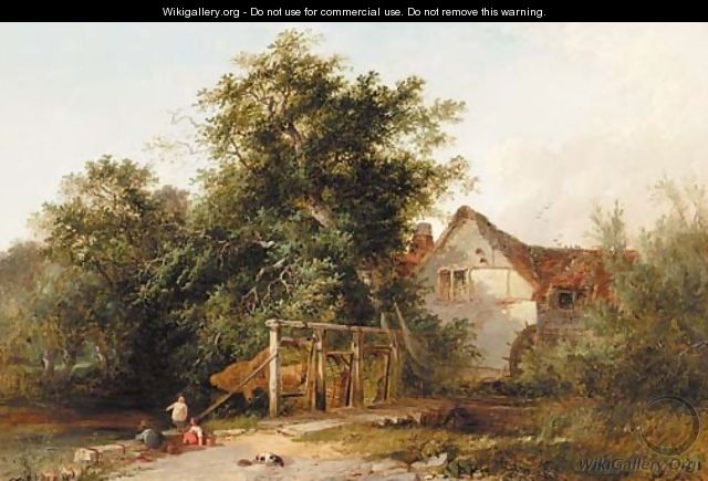 The old water mill with eel nets - Henry John Boddington