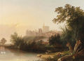 A shepherd with his flock on the Thames, Windsor Castle beyond - Henry John Boddington