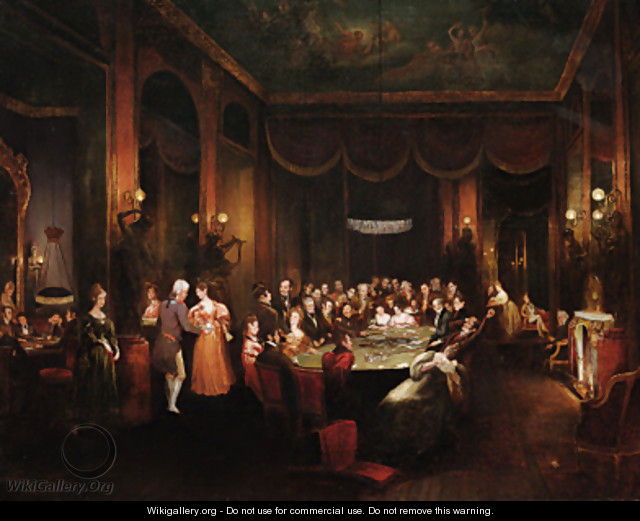 Figures playing baccarat in a gaming room - Henry James Pidding