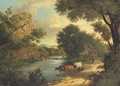 View near Knaresborough, with cattle and figures by a river - Henry Ladbrooke