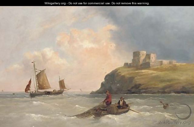 Fishermen pulling in their nets off a fortified headland - Henry King Taylor