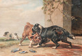 Twee honden vechten om een been, de derde loopt er mee heen - Henriette Ronner-Knip