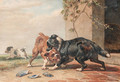 Twee honden vechten om een been, de derde loopt er mee heen - Henriette Ronner-Knip