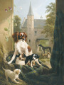 A mother and her litter in a castle court yard - Henriette Ronner-Knip