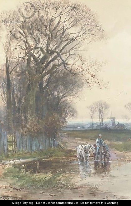 The plough team watering at the ford - Henry Charles Fox