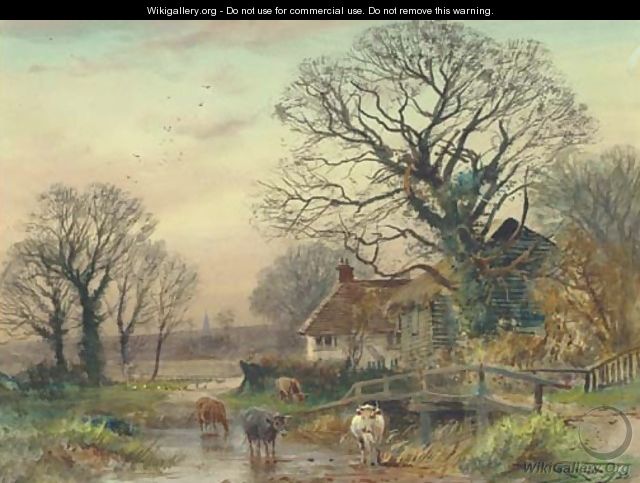 Cattle crossing a ford at Fordingbridge, Hampshire - Henry Charles Fox