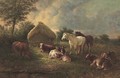 Cows and horses grazing in a pasture - Henry Charles Bryant