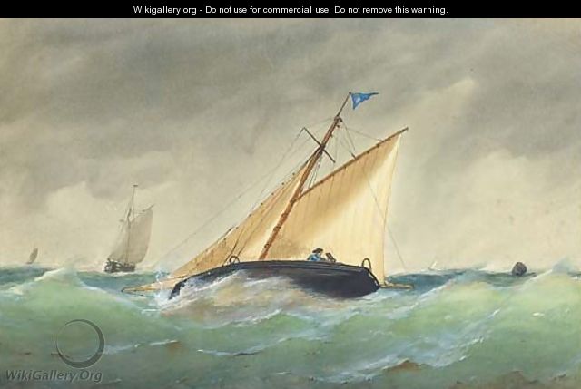 A cutter heeling in an offshore breeze - Henry E. Tozer