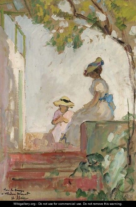 Sainte-Maxime, Madame Lebasque et sa fille sur la terrasse - Henri Lebasque