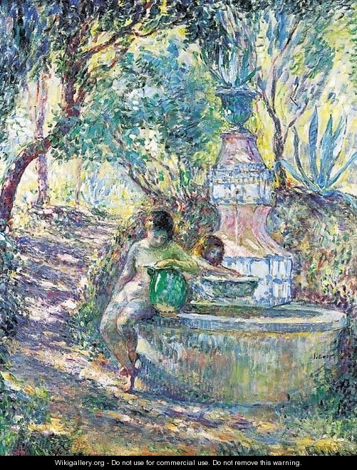 Saint-Tropez, deux jeunes filles a la fontaine - Henri Lebasque