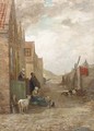 Figures and animals in a small street, Arnemuiden - Henri van Seben