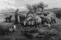 A young shepherdess with flock - Henri Schouten
