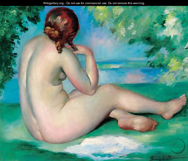 A female nude in a landscape - Henri Ottmann