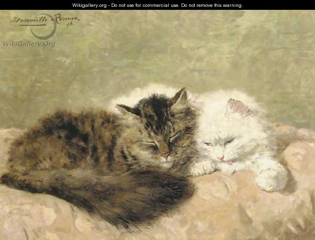 Two cats on a pink pillow - Henriette Ronner-Knip
