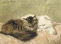 Two cats on a pink pillow - Henriette Ronner-Knip