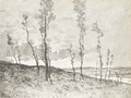 An extensive landscape seen through an avenue of poplar trees - Henri-Joseph Harpignies