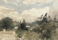 A hilly landscape with a house in the foreground - Henri-Joseph Harpignies