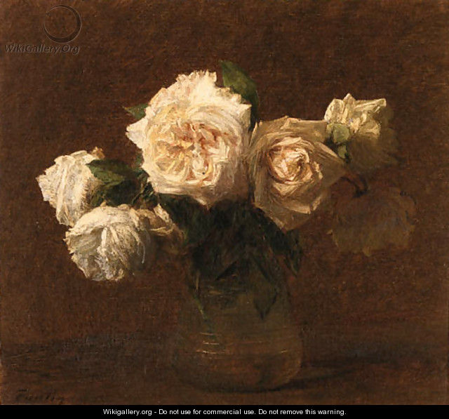 Six roses jaunes dans un vase en verre - Ignace Henri Jean Fantin-Latour
