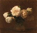 Six roses jaunes dans un vase en verre - Ignace Henri Jean Fantin-Latour