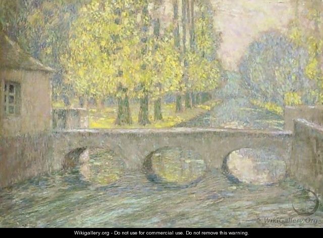 Le pont, Gisors, automne - Henri Eugene Augustin Le Sidaner