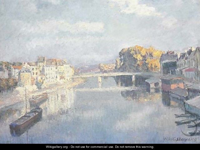 Lagny, le pont et les bateaux lavoirs sur la Marne - Henri Lebasque