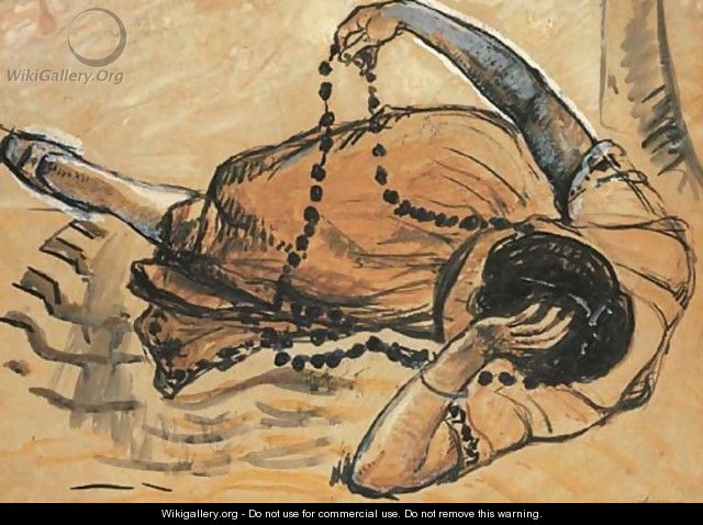 Femme allongee jouant avec son collier - Henri Lebasque