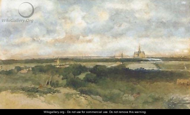 A panoramic view of Haarlem from the dunes - Johan Hendrik Weissenbruch