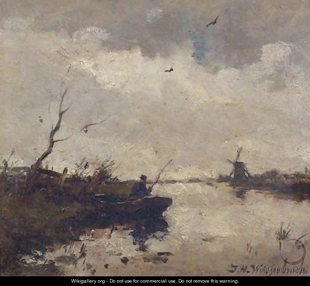 A fisherman in a polder landscape - Johan Hendrik Weissenbruch