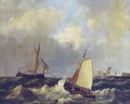 Sailing on choppy waters by a coast - Hendrik Jacob Elzer