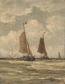 Bomschuiten at sea, Scheveningen - Hendrik Willem Mesdag