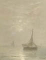 A calm bomschuiten at sea on a hazy afternoon - Hendrik Willem Mesdag