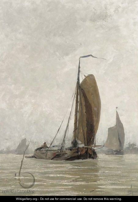 Sailingbarges in a breeze - Hendrik Willebrord Jansen