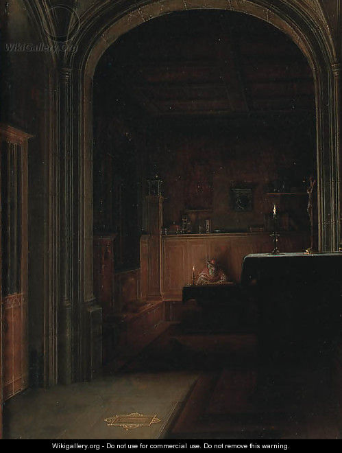 Saint Jerome writing by candlelight in a gothic chapel - Hendrick van, the Younger Steenwyck