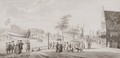 The harbour of Medemblik with an elegant company watching a ship being launched - Hendrik Tavenier