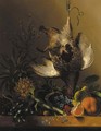 A still life with flowers, tropical fruit and a partridge - Hendrik Reekers