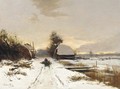 Winter a woodgatherer on a snow covered path at dusk - Hendrik Otto Van Thol