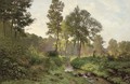 Woodland river at dusk - Henri Alphonse Barnoin