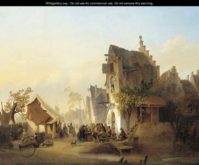A gathering outside a Dutch hostelry - Henri Adolphe Schaep