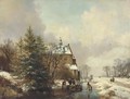 Gathering timber on the ice by a country house - Hendrikus van den Sande Bakhuyzen