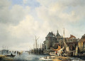 Een gezigt van de Rietdijkse Poort en het Hoofd te Dordrecht, bij winter - Hendrikus van den Sande Bakhuyzen