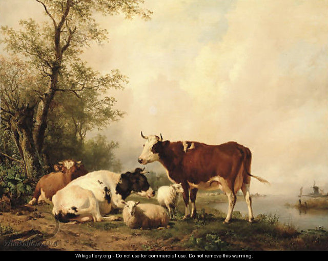 Cattle in a river landscape - Hendrikus van den Sande Bakhuyzen