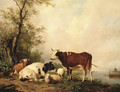 Cattle in a river landscape - Hendrikus van den Sande Bakhuyzen