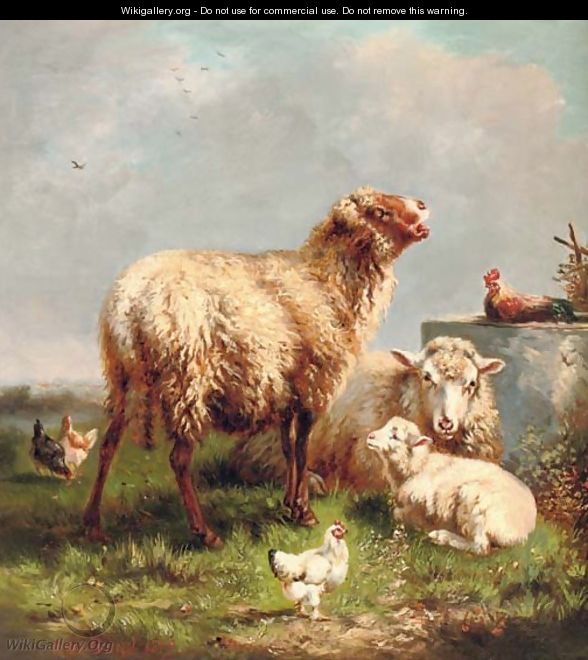 Sheep and chickens in a pasture - Henri De Beul