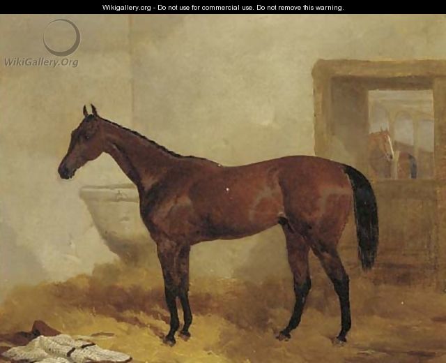 A bay racehorse in a stable - Harry Hall