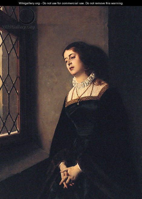 Portrait Of A Lady, Three-Quarter-Length, Wearing Black Robes And Standing Before A Window - Baron Heinrich von Angeli